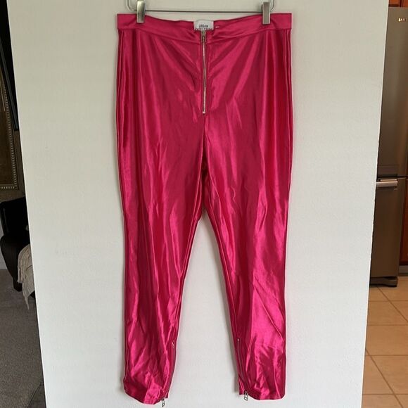 Urban Outfitters Hot Pink Disco Pants Exposed Zippers Shiny Size XL - Picture 2 of 11